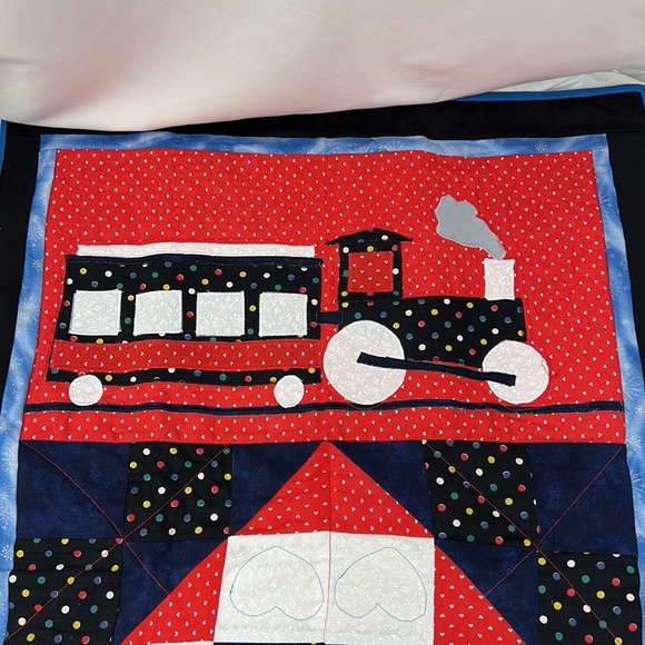 Handmade Appliqué Choo Choo Train Baby / Lap Quilt ~ 38” x 27” - Picture 6 of 12